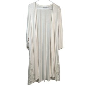 Joan Rivers Duster Cardigan Sz 2X Cream Long Sleeve Lace Trim Open Front Cotton